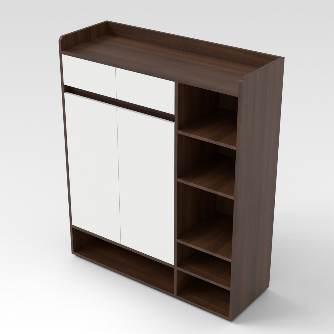 Prairie Oak & Warm White Shoe Cabinet
